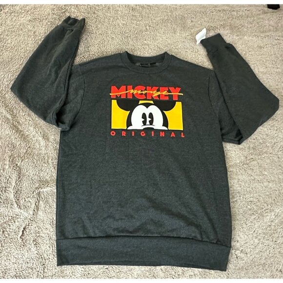 Disney Mens Size L Mickey Mouse Original Charcoal Heather Fleece Sweatshirt NEW - Picture 4 of 13